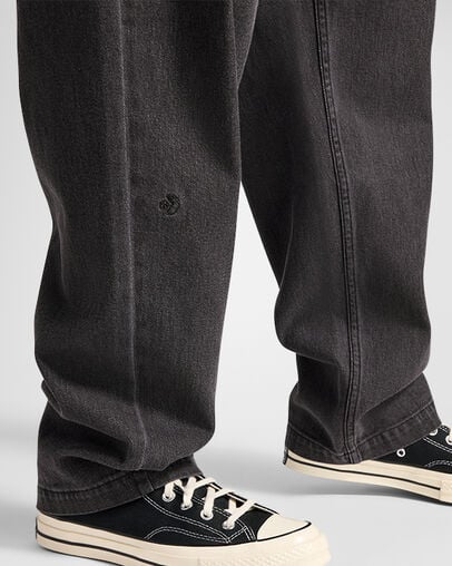 Open Hem Baggy Denim Pants Washed Black, Detail View