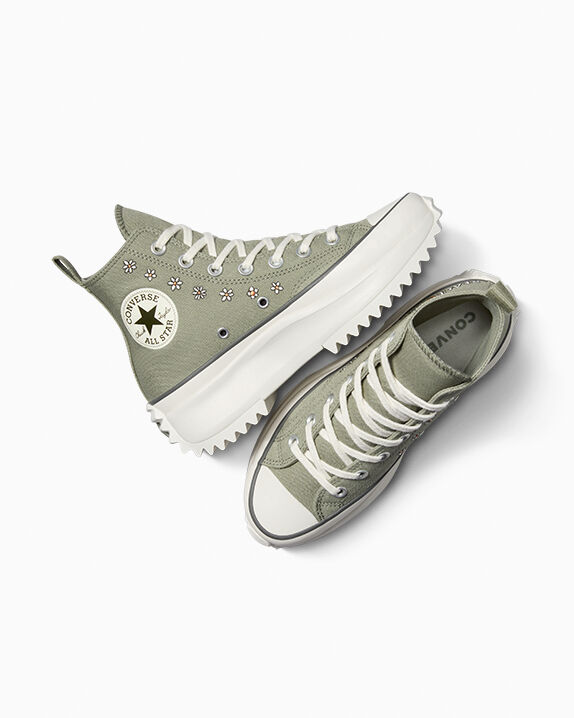 Run Star Hike Platform Floral Embroidery Unisex High Top Shoe