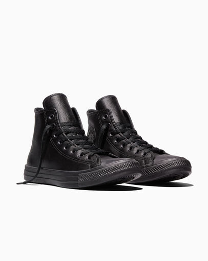 Chuck Taylor All Star Leather Black Mono, Top and Side View