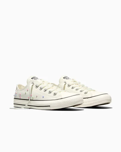 Chuck Taylor All Star Mini Studs Egret/Fresh Cut Green/Pink, Top and Side View