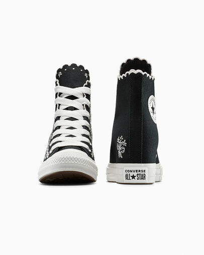 Chuck Taylor All Star Wedge Platform Embroidered Flowers Black/Vintage White/Pale Petal, Heel View