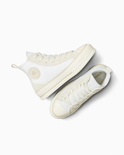 Chuck Taylor All Star Lift Platform Canvas & Suede White/Vaporous Gray/Light Gold, Angled View