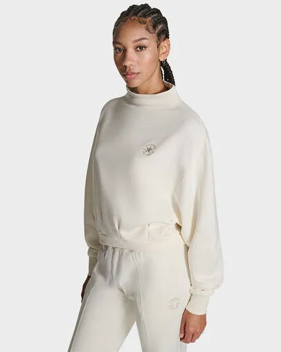 Mock Neck Oversized Sweatshirt Egret, Full Body View