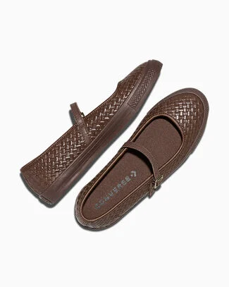 Chuck Taylor All Star Dainty Mary Jane Woven Leather Totally Fudged Brown/Brown, Outer Side View