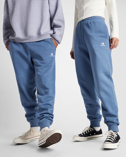 Converse Go-To Embroidered Star Chevron Standard-Fit Fleece Sweatpant Lakeside Blue, Front View