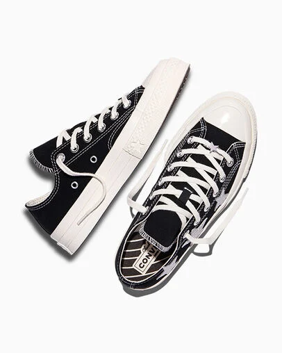 Chuck 70 X Silver Stars Black/Dull Silver/Egret, Angled View