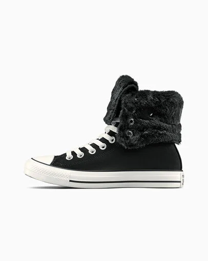 Chuck Taylor All Star Fold Over XHi Faux Fur Black/Black/Egret, Inner Side View