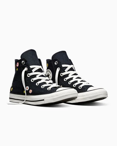 Chuck Taylor All Star Embroidered Florals Black/Bright Outlook/All Heat, Top and Side View