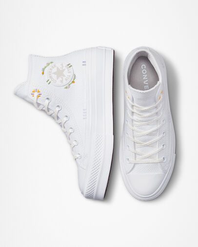 Chuck Taylor All Star Lift Platform Autumn Embroidery White/Moonstone Violet/Mouse, Top and Side View