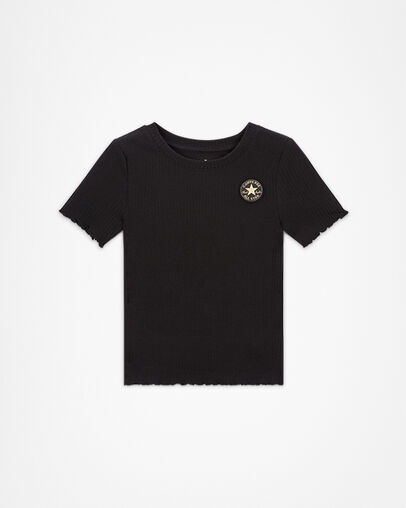 Short Sleeve Ribbed Baby Doll T-Shirt Black, Front View