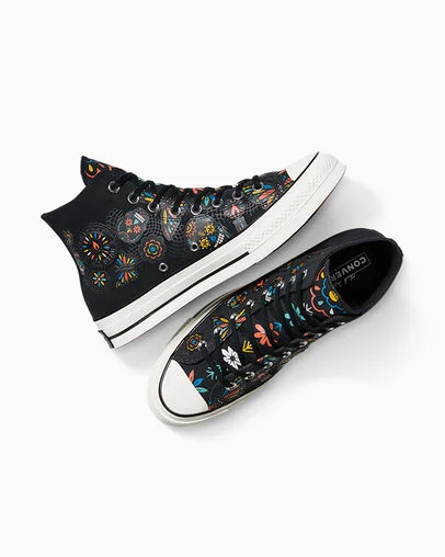 Chuck 70 Day Of The Dead Black/Fire Drill/Egret, Angled View