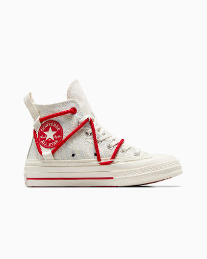 Chuck 70 Lunar New Year Double Lace Egret/Red/Cloudy Daze Grey, Outer Side View
