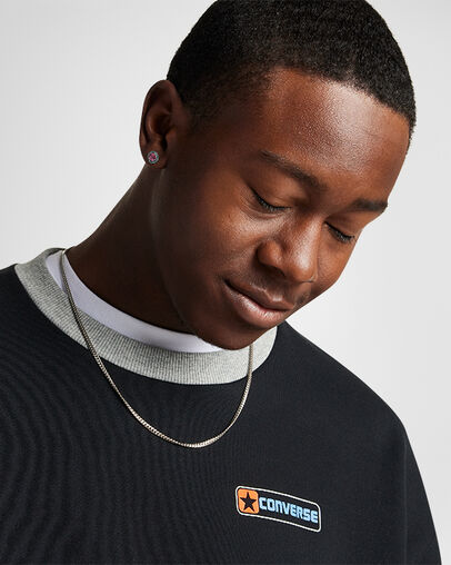 Loose-Fit Ringer Crew Neck Converse Black, Detail View