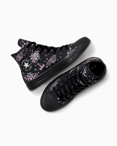 Chuck Taylor All Star Glow In The Dark Moths Black/Black/Cliffside Rose, Angled View
