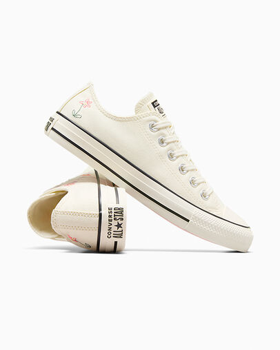 Chuck Taylor All Star Embroidered Little Flowers Egret/Egret/Black, Detail Angle View