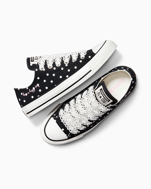 white converse with gold polka dots