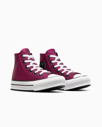Chuck Taylor All Star Platform Lift Sparkle Prime Pink/White/Black, Top and Side View