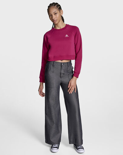 Star Chevron Cropped Crew Neck Sporty Berry, Front View
