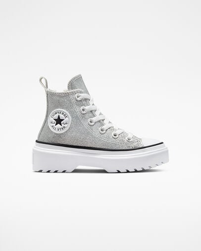 Chuck Taylor All Star Lugged Lift Platform Glitter Silver/White/Black, Outer Side View