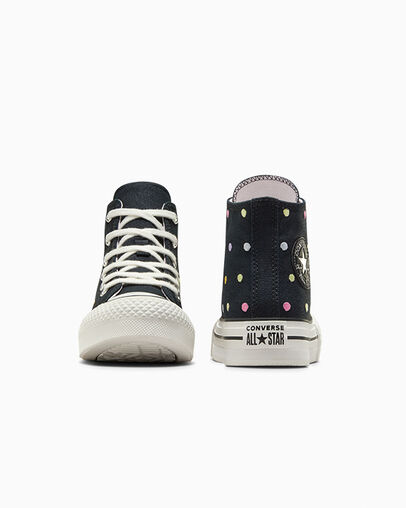 Chuck Taylor All Star Lift Embroidered Polka Dots Platform Black/Vintage White/Egret, Heel View