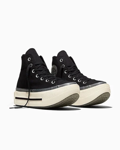 Chuck Taylor All Star Lift Double Stack Platform Jelly Black/Black/Egret, Top and Side View