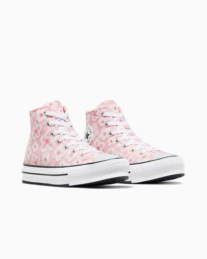 Chuck Taylor All Star Lift Platform Floral Chenille Donut Glaze/Oops Pink/White, Top and Side View