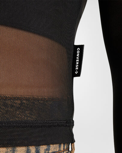 Sheer Mesh Long-Sleeve Top Converse Black, Detail View