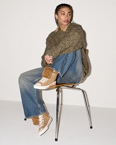 Chuck Taylor All Star Fold Over XHi Faux Fur Incensed/Incensed/Egret, On Foot Shot 1