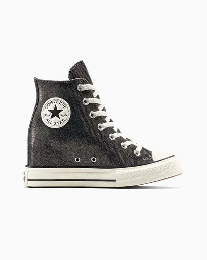 Chuck Taylor All Star Wedge Platform Sparkle Black/Egret/Black, Outer Side View