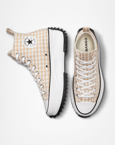 Run Star Hike Platform Gingham Oat Milk/White/Black, Top and Side View