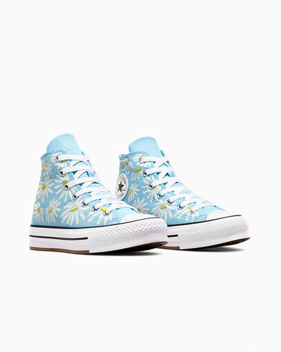 Chuck Taylor All Star Lift Platform Floral True Sky/Dandy Lion/White, Top and Side View