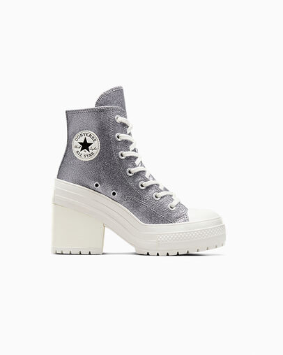 Chuck 70 De Luxe Heel Glitter Gunmetal/Laser Black, Outer Side View