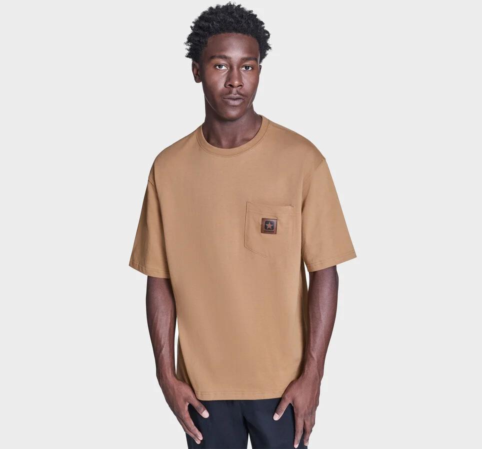 Brushed Cotton Box Patch T-Shirt Honey Stick Brown