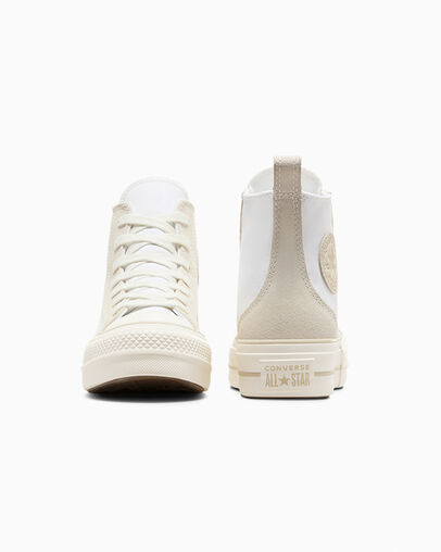 Chuck Taylor All Star Lift Platform Canvas & Suede White/Vaporous Gray/Light Gold, Heel View