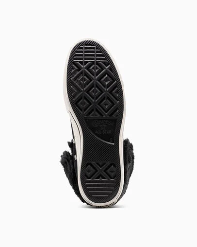 Chuck Taylor All Star Fold-Over Lift Platform XHi Faux Fur Black/Black/Egret, Outsole View