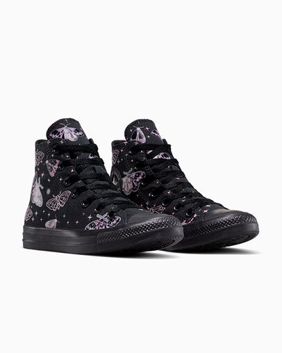 Chuck Taylor All Star Glow In The Dark Moths Black/Black/Cliffside Rose, Top and Side View