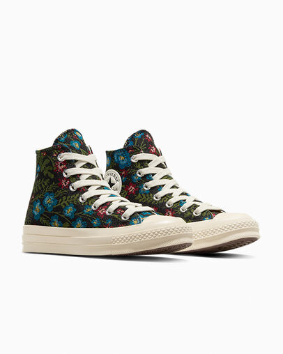 Chuck 70 Floral Tapestry Black/Natural Ivory/Egret, Top and Side View