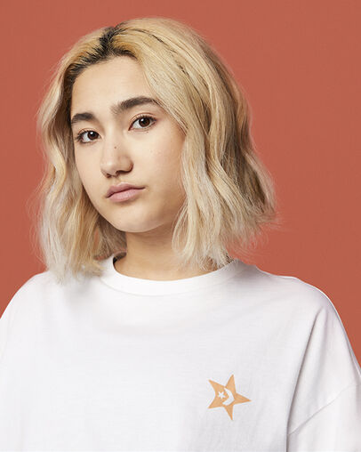 Stars Are Rising Oversized Short Sleeve Tee White, Detail View