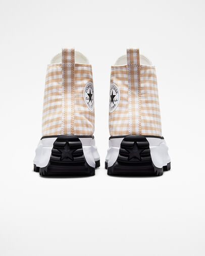 Run Star Hike Platform Gingham Oat Milk/White/Black, Heel View