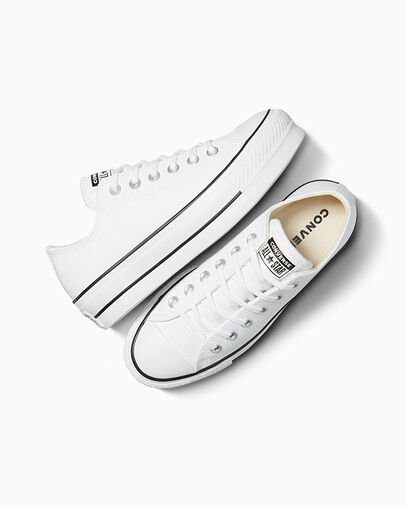 Chuck Taylor All Star Lift Platform Leather White/Black/White, Angled View