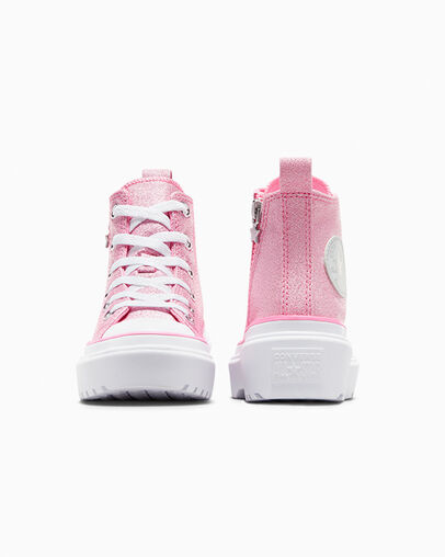 Chuck Taylor All Star Lugged Lift Platform Prism Glitter Oops Pink/White/Black, Heel View
