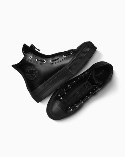 Chuck Taylor All Star Lift Platform Leather Black/Total Eclipse/Black, Angled View