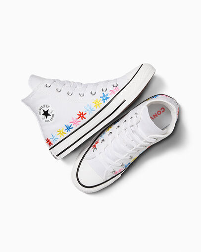 Chuck Taylor All Star Floral White/Oops Pink/True Sky, Angled View