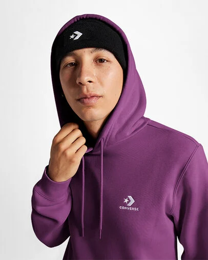 Converse Go-To Embroidered Star Chevron Standard-Fit Fleece Hoodie Quantum Violet, Detail View