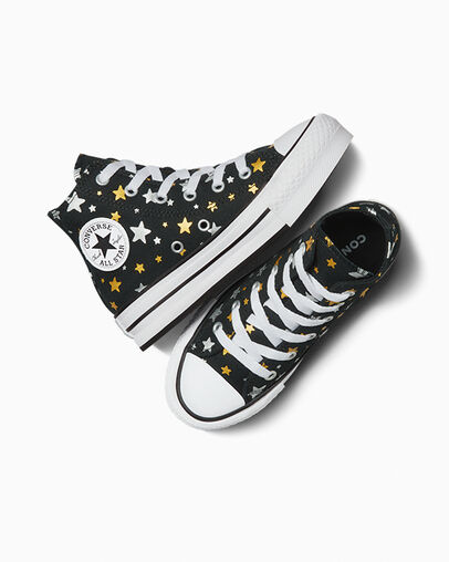 Chuck Taylor All Star Platform Lift Sparkle Black/Silver/Gold, Angled View