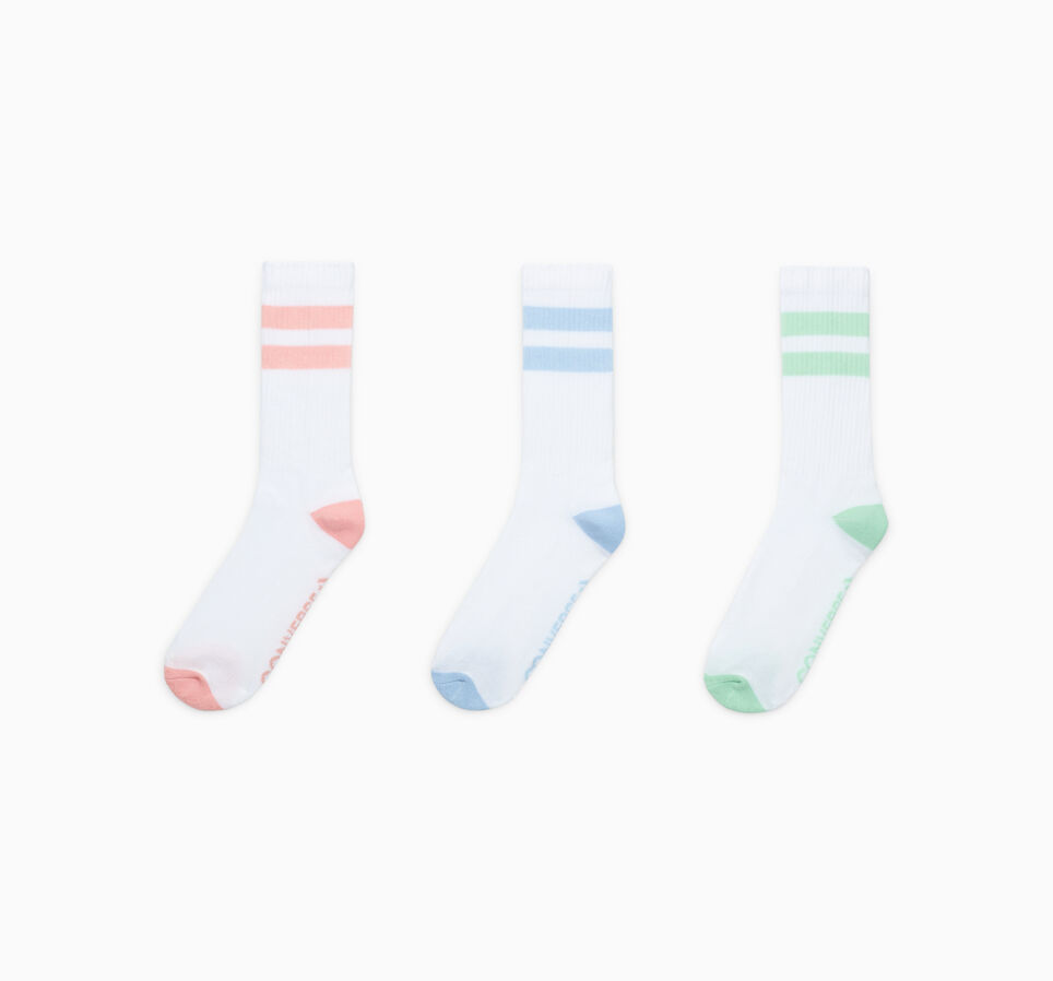 3-Pack Classic Double Stripe Crew Socks White/ Donut Glaze/Cloudy Daze Grey