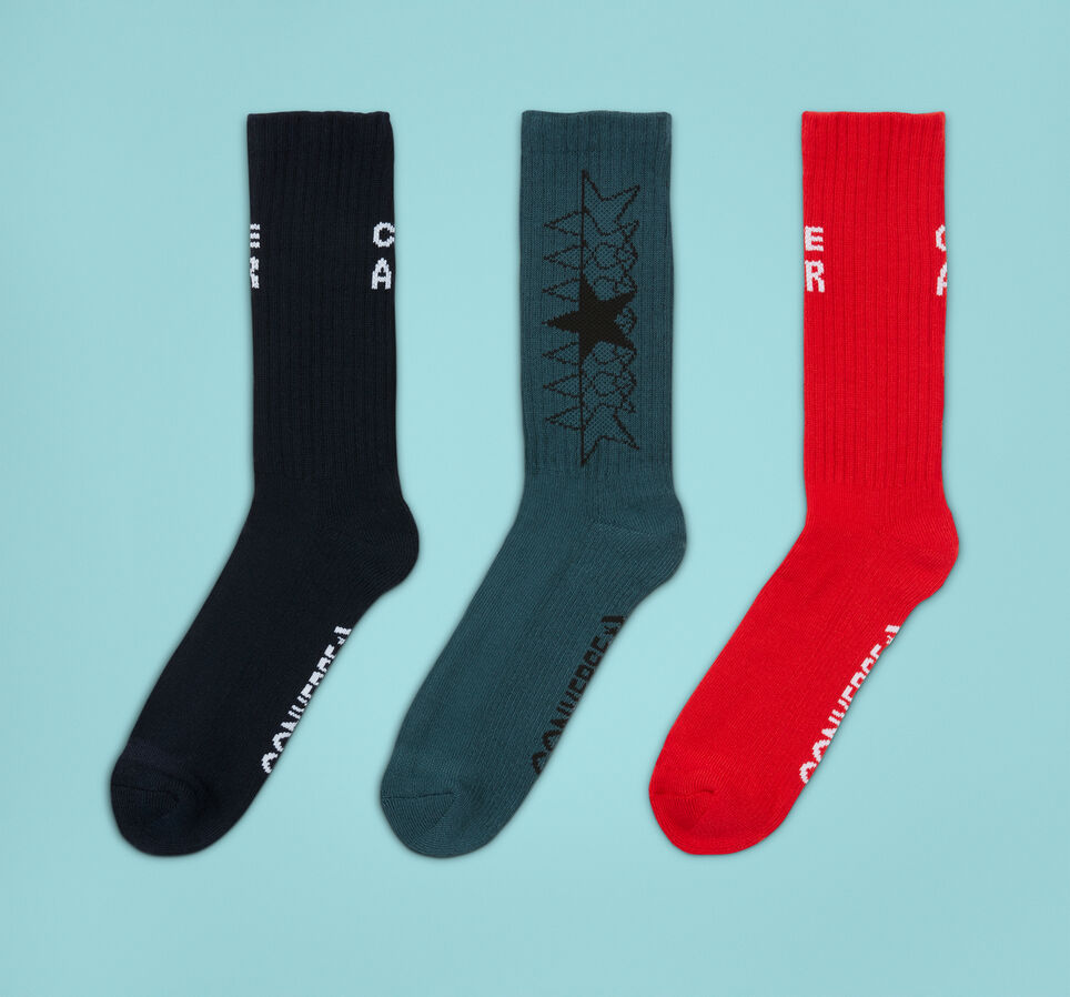 3-Pack All Star Converse Crew Socks Obsidian/White Faded Spruce
