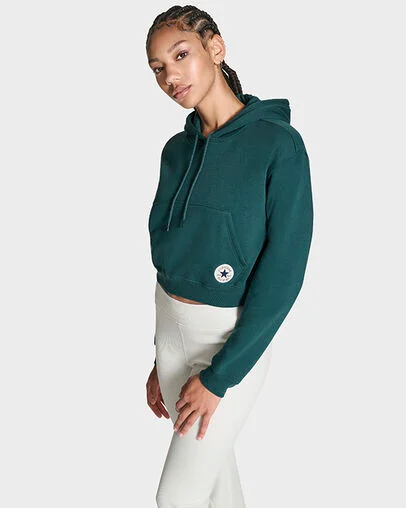 Chuck Taylor All Star Cropped Hoodie Jaded Teal, Full Body View