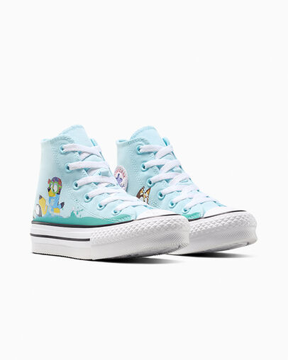 Converse x Bluey Chuck Taylor All Stars EVA Lift Platform Blue/White/Mutli, Top and Side View