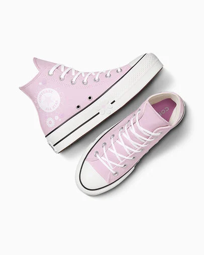 Chuck Taylor All Star Lift Platform Floral Stardust Lilac/White/Black, Angled View